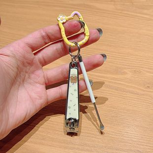 创意可爱黄油小熊钥匙扣指甲刀套装 挖耳勺卡通闺蜜情侣钥匙链挂件