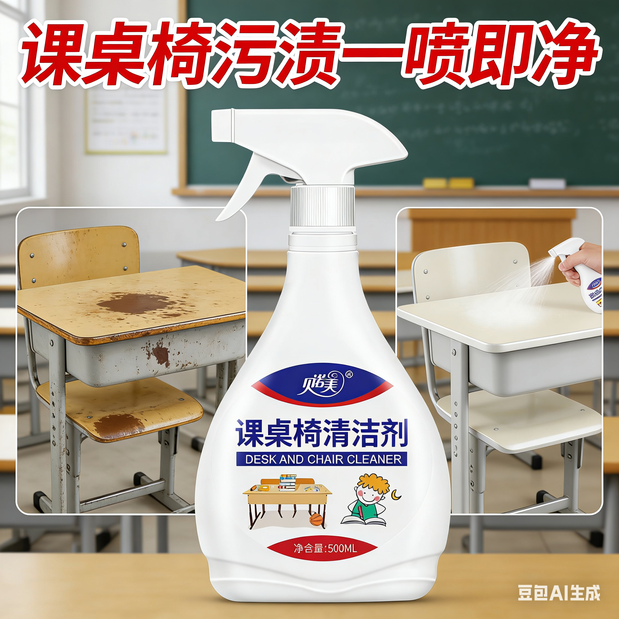 课桌椅清洁剂擦书桌面水彩笔马克笔大头笔渍涂鸦专用清洗神器强力