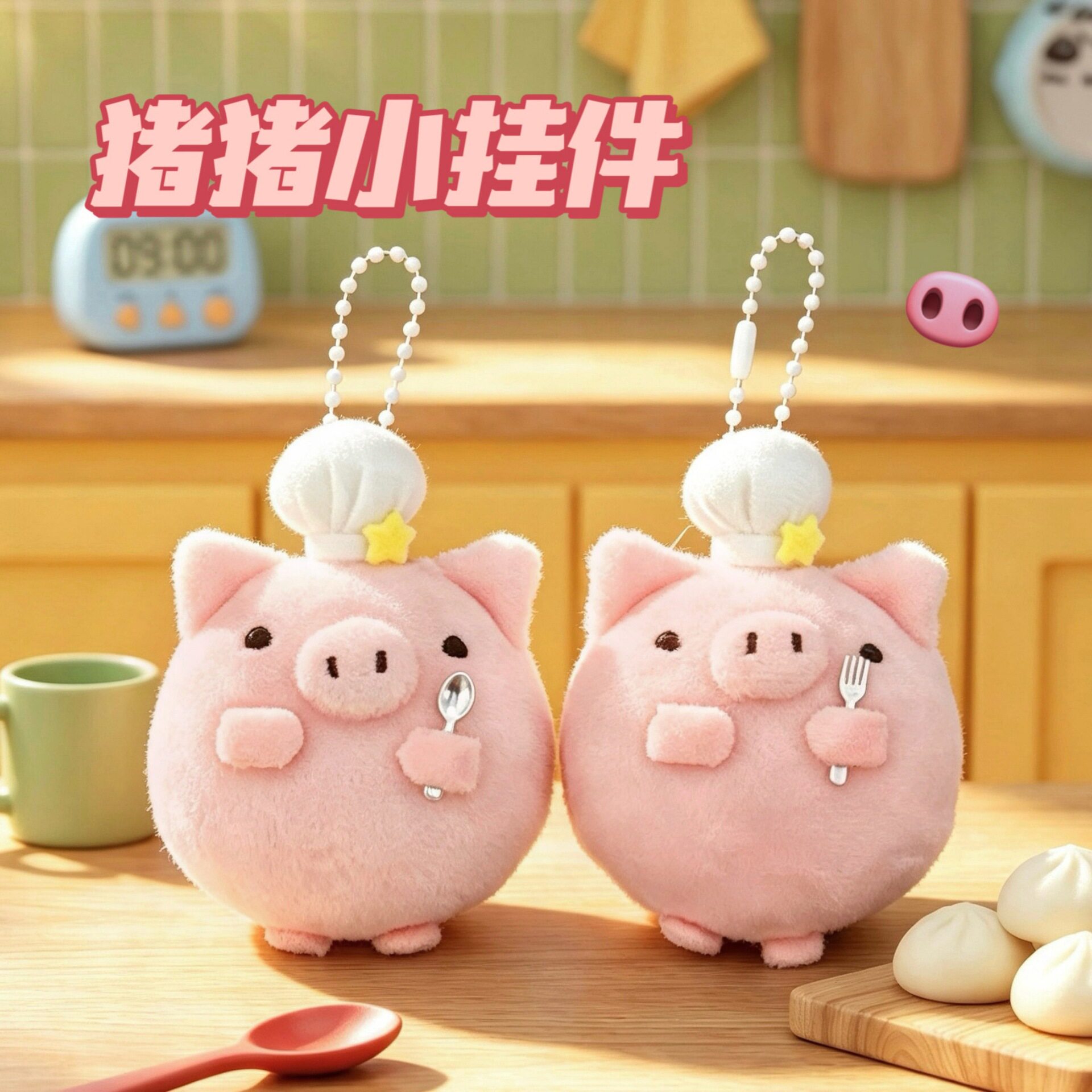 特价新款粉粉厨师小猪公仔挂件少