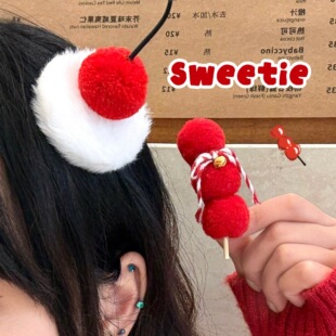 新年小礼品汉服系新年过年头饰儿童秋冬喜庆发饰红色氛围感刘海夹