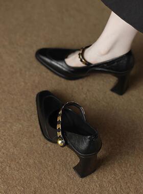 Cozyroom羊皮绝美玛丽珍高跟秋鞋女2025秋季新款法式时尚气质名媛