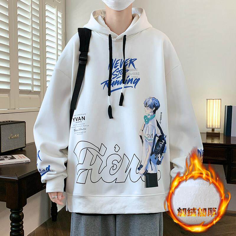 秋冬季连帽卫衣男孩加绒加厚青少年初中高中学生大童潮流帅气男装