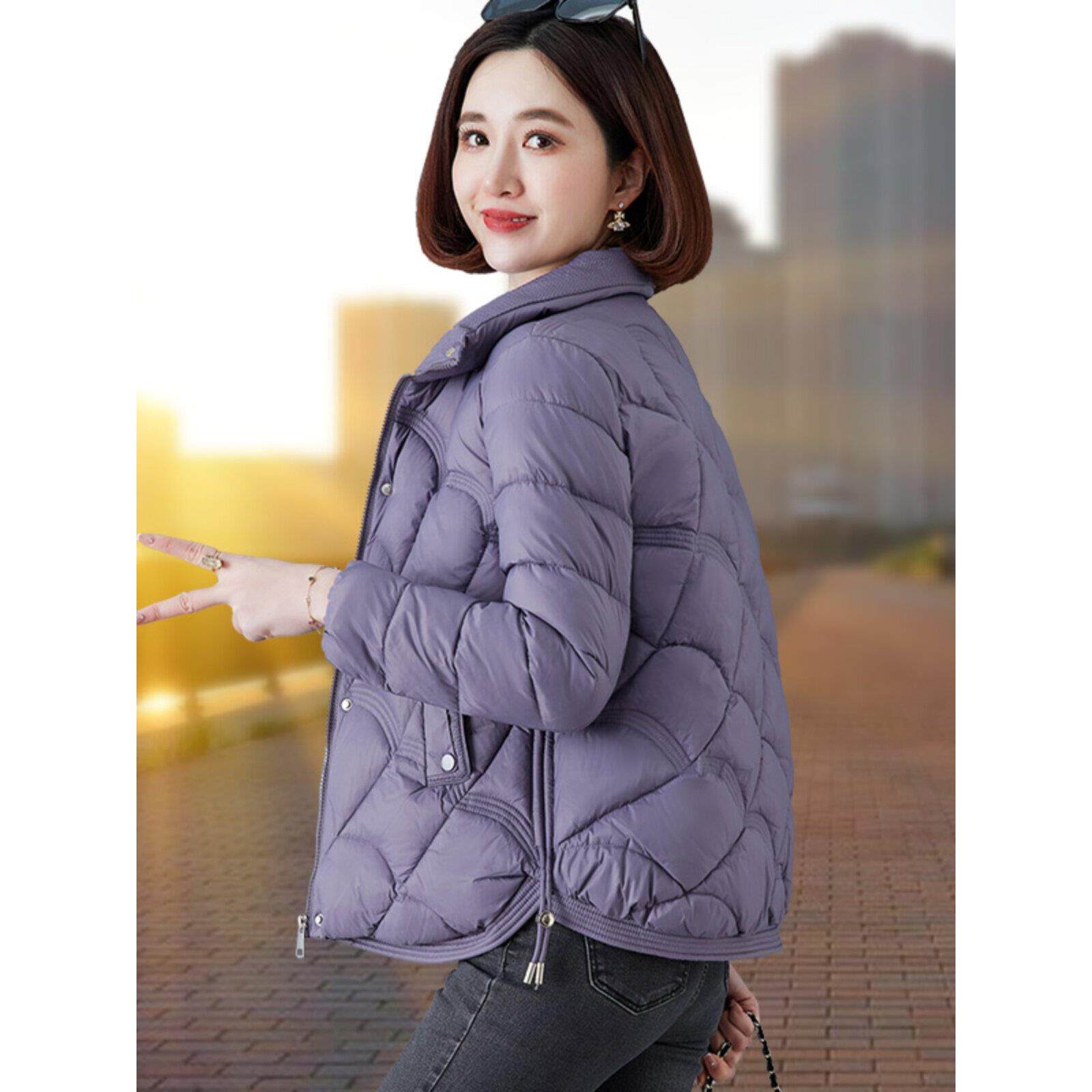 轻薄羽绒棉服女春秋2025新款小个子妈妈棉袄短款大码加厚保暖外套