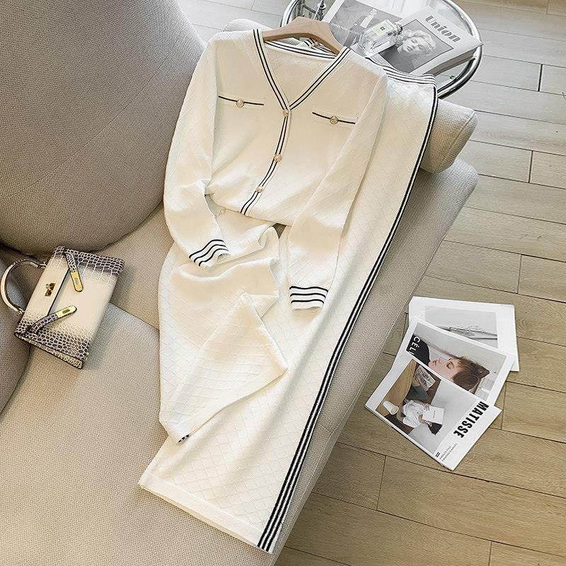 韩国气质小香风针织套装女春秋新款时尚开衫垂感阔腿裤休闲两件套