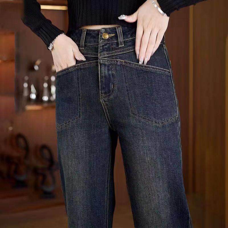 2025新款复古高腰阔腿牛仔裤 春秋显瘦直筒长裤黑色九分设计,女装/女士精品,牛仔裤,淘宝优惠券,粉丝福利购,淘宝优惠卷