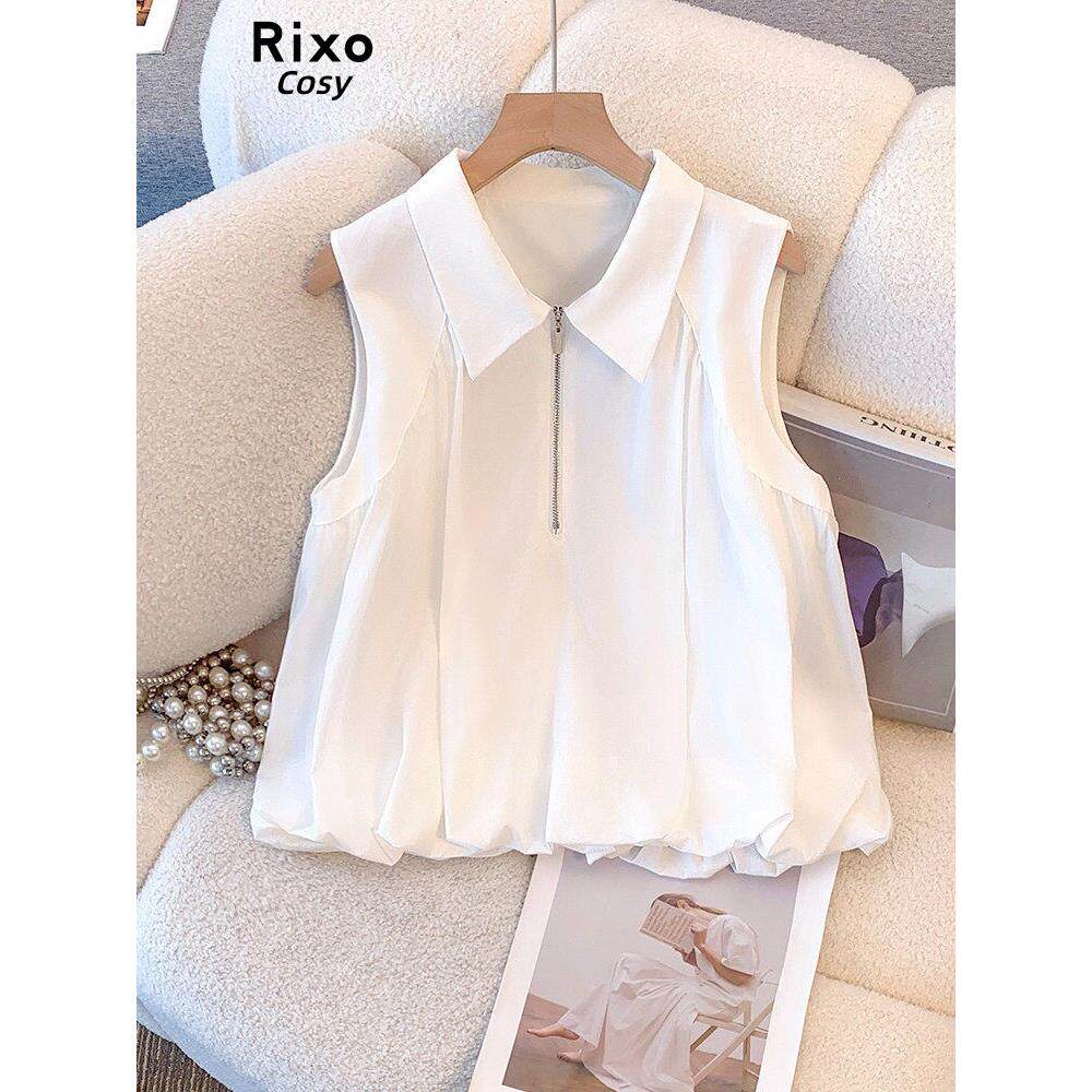Rixo Cosy白色无袖半拉链背心衬衫女夏季新款高级感短款小衫上衣