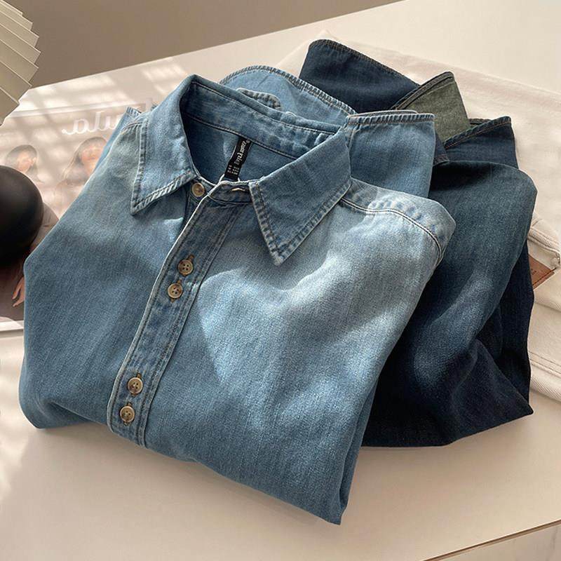 韩国2025春秋新款休闲覆古气质软牛仔衬衫女外套叠穿百搭长袖上衣