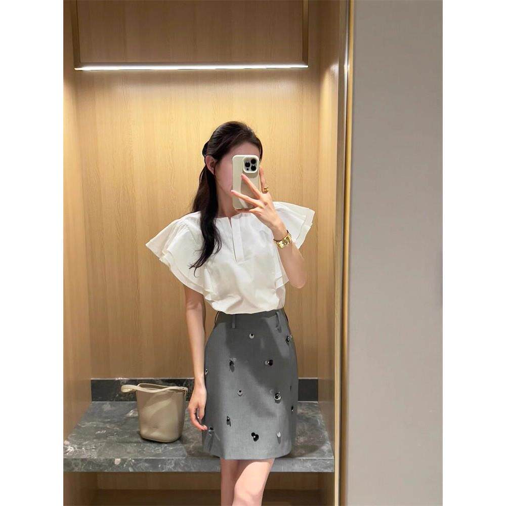 法式Rixo Kelly荷叶边气质高级感衬衫女宽松显瘦设计感小飞袖上衣