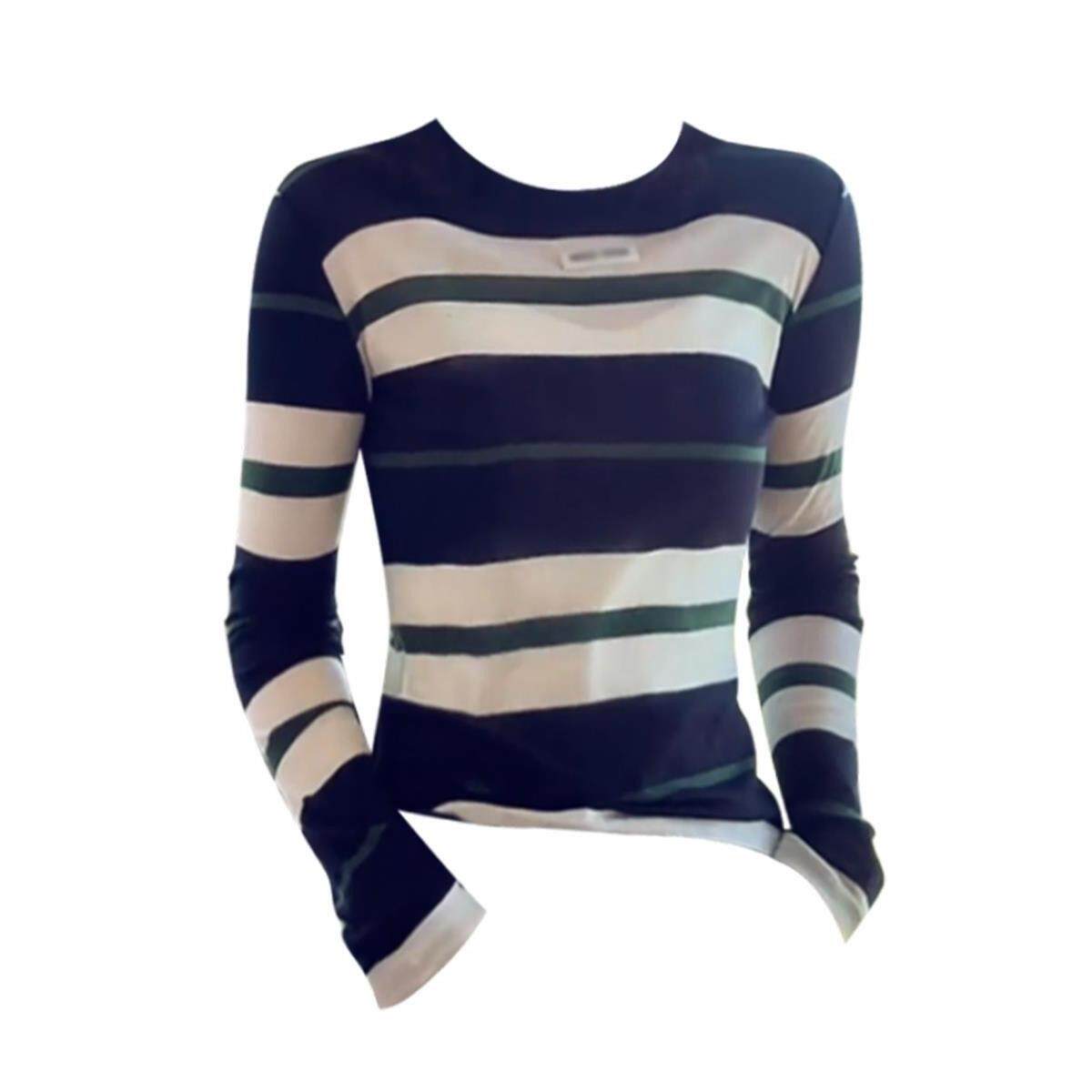 RIXO COSY韩系休闲撞色条纹长袖打底t恤女秋修身气质百搭薄款罩衫