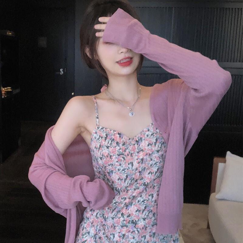 冰丝开 衫针织外套女2025年夏季薄款防晒衫香芋紫宽松温柔外搭上