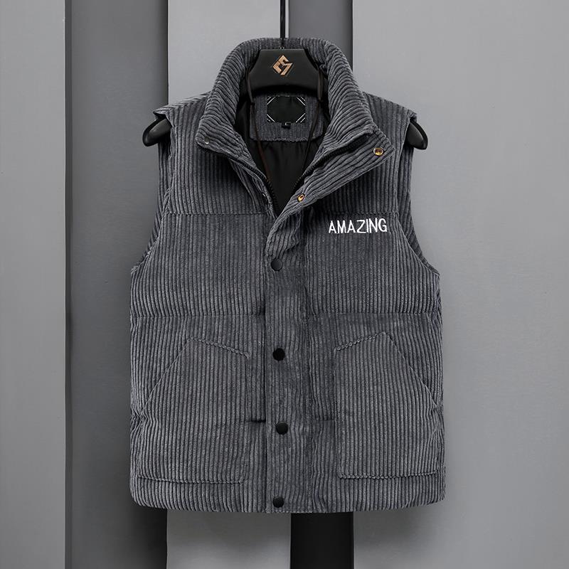 潮牌春季韩版潮流羽绒棉马甲背心男士帅气保暖宽松灯芯绒坎肩外套