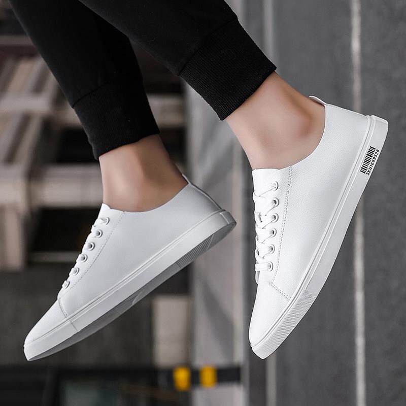 潮牌白色板鞋男韩版潮流透气运动小白鞋男款休闲平底头层牛皮男鞋