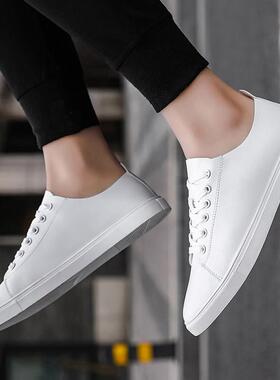 潮牌白色板鞋男韩版潮流透气运动小白鞋男款休闲平底头层牛皮男鞋
