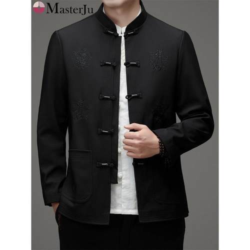 2025新款中国风男士高档唐装春秋季中老年人长袖外套爷爷立领夹克
