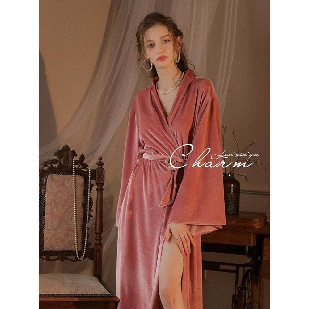高端法式气质金丝绒伴娘晨袍女春秋季加绒保暖睡袍结婚新娘睡裙女,女士内衣/男士内衣/家居服,晨袍,淘宝优惠券,粉丝福利购,淘宝优惠卷