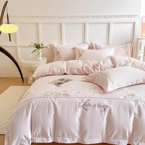 A类现代轻奢风母婴级100纯棉四件套全棉长绒棉刺绣被套高级感床品