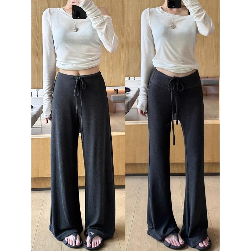 法国ROUJE NAIVE高端羊绒感糯米喇叭直筒裤宽松加绒阔腿针织裤女