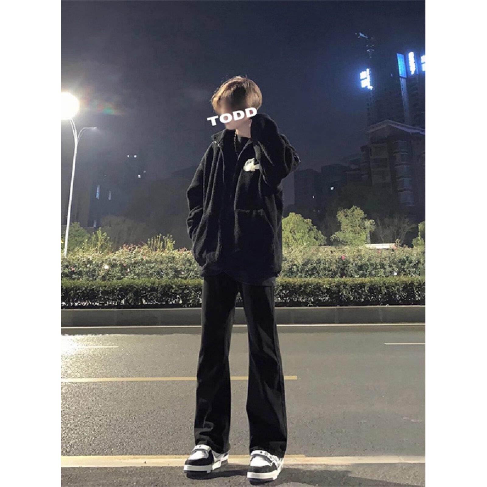 黑色微喇牛仔裤男春秋季潮牌美式vibe风直筒裤新款痞帅百搭休闲裤