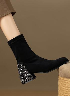 【Mariaconti】意大利?鞋跟高度4cm ~手工莱茵石圆头厚跟多功能羊