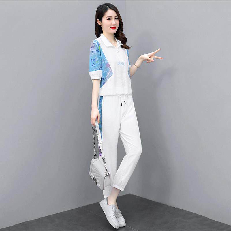 冰丝运动套装女夏季2025新款时尚短袖薄款厚棉T卫裤休闲服两件套