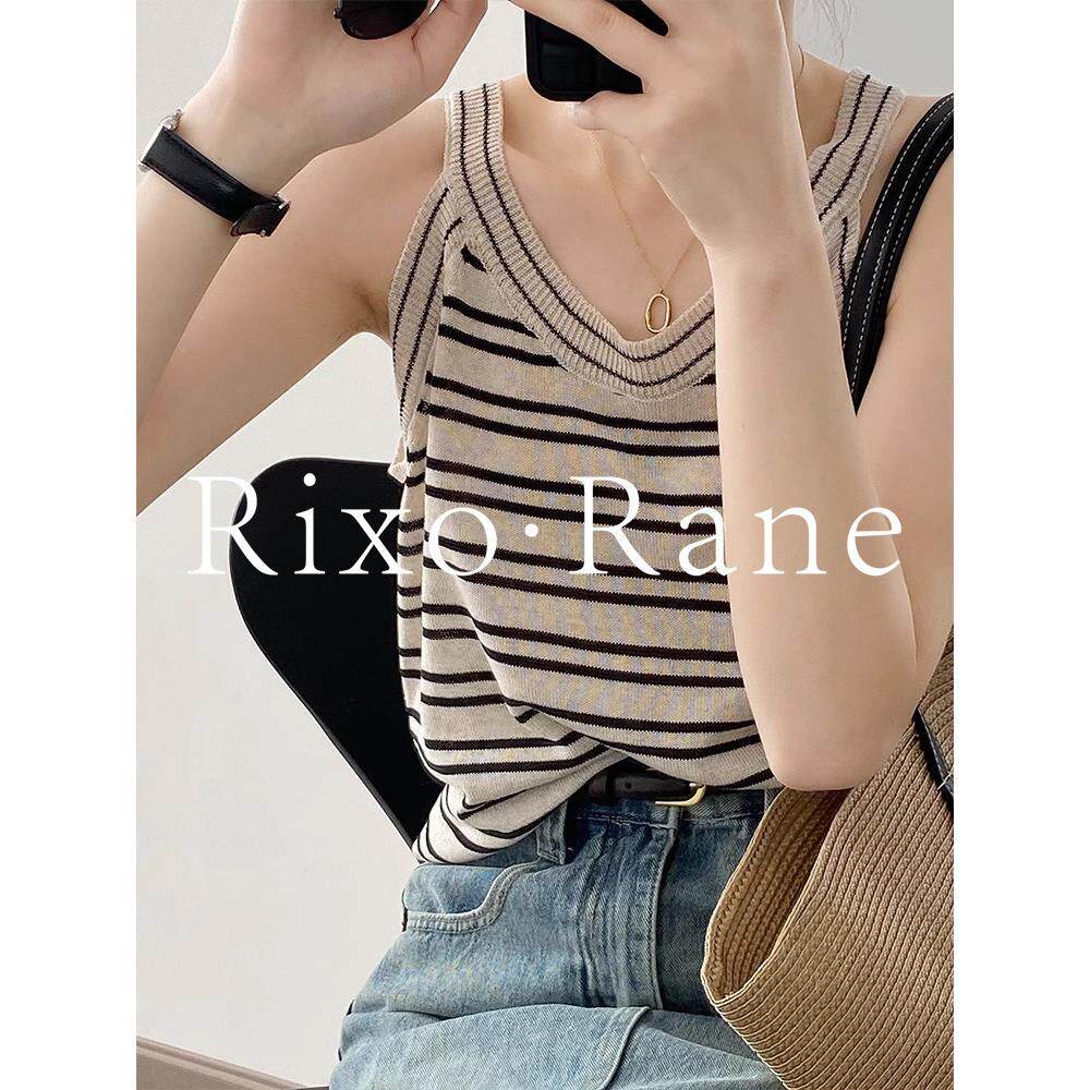 法国Rixo Rane ⭐天丝亚麻条纹针织吊带小背心女内搭女士无袖上衣