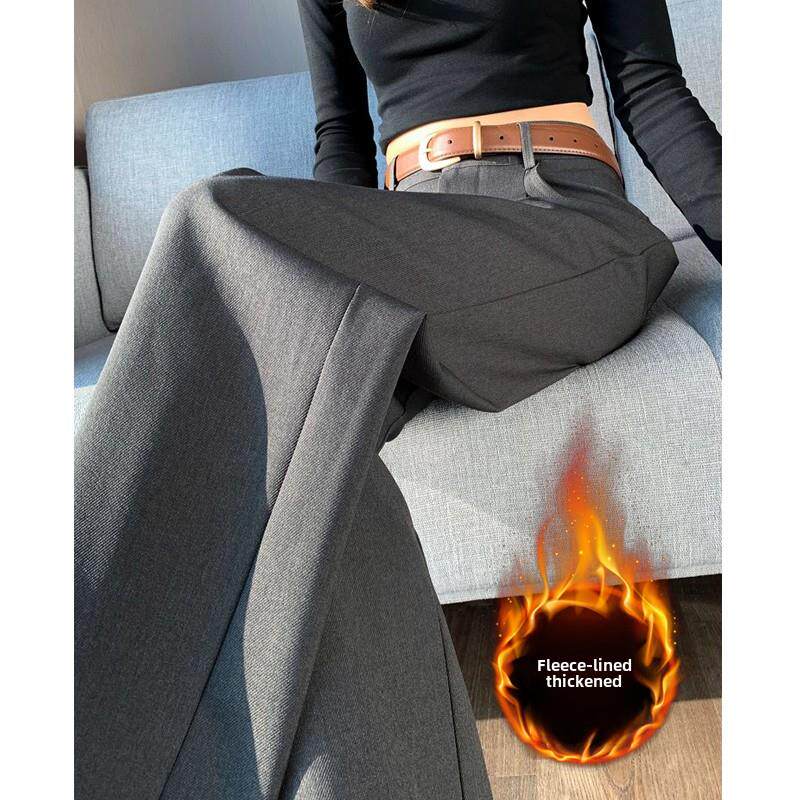 灰色西装阔腿裤女秋冬2025新款高腰显瘦宽松直筒拖地裤加绒长裤子