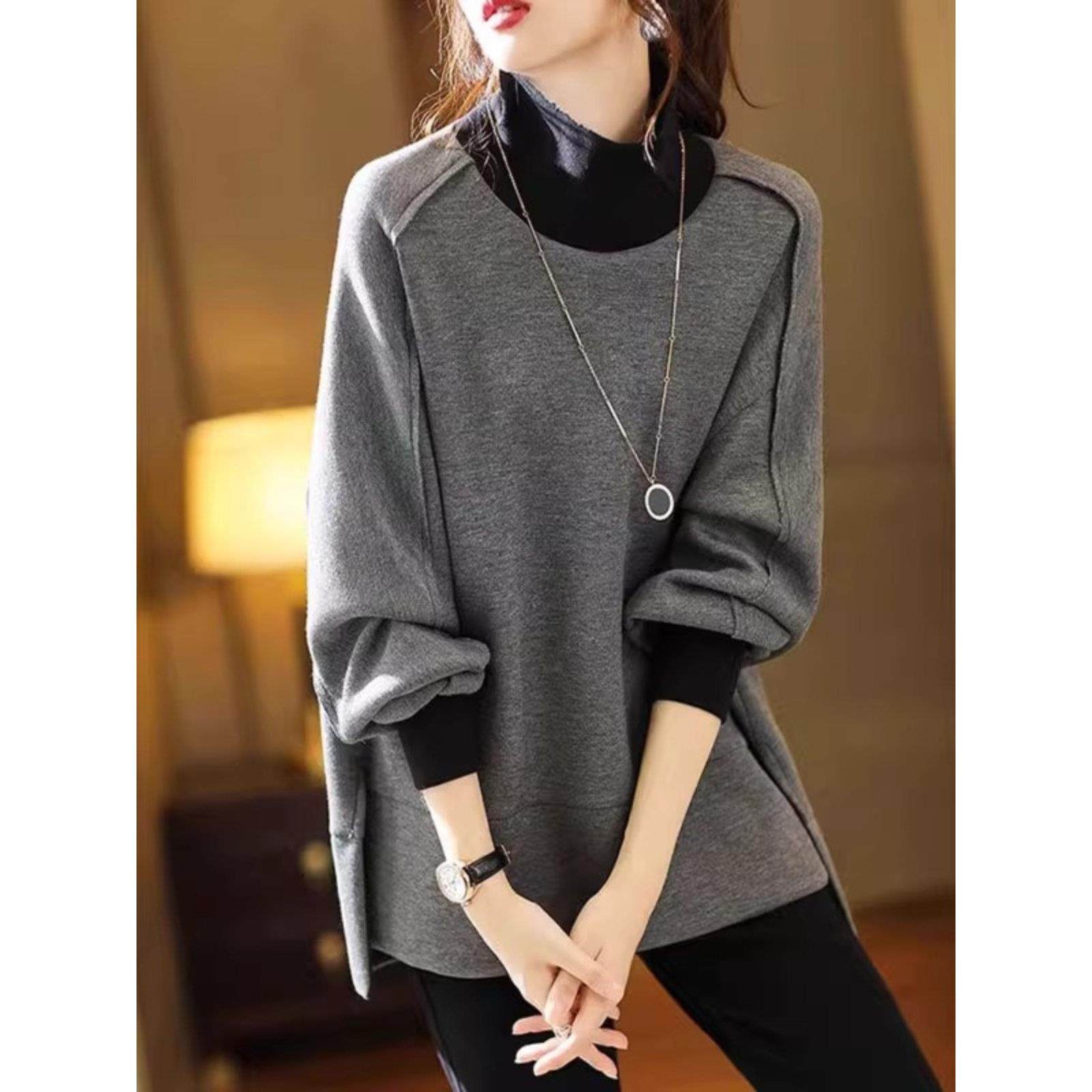 加绒加厚撞色高领卫衣女秋冬季新款时尚洋气减龄宽松显瘦休闲上衣,女装/女士精品,大码内搭,淘宝优惠券,粉丝福利购,淘宝优惠卷