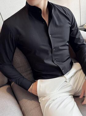 LL男装衬衫男短袖高级感长袖商务立领白色青年中山领弹力新中式潮