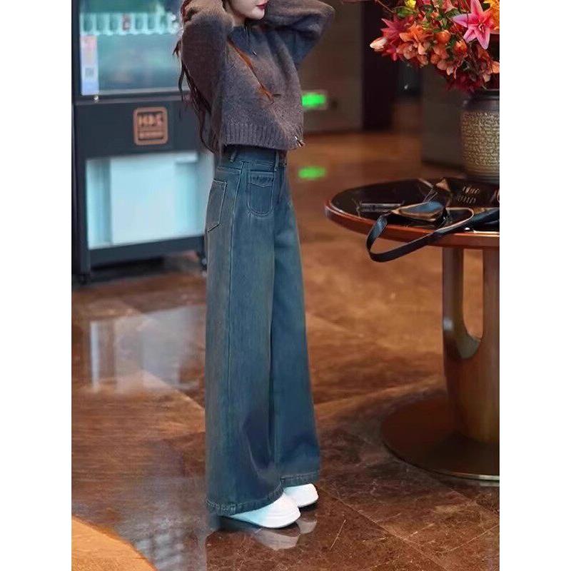 阔腿牛仔裤子女春秋季2025年新款韩版梨形身材宽松高腰显瘦直筒裤