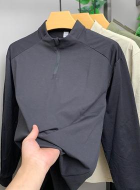 Ander Jurnal 半拉炼长袖t恤男士立领纯色户外运动骑行速干上衣男