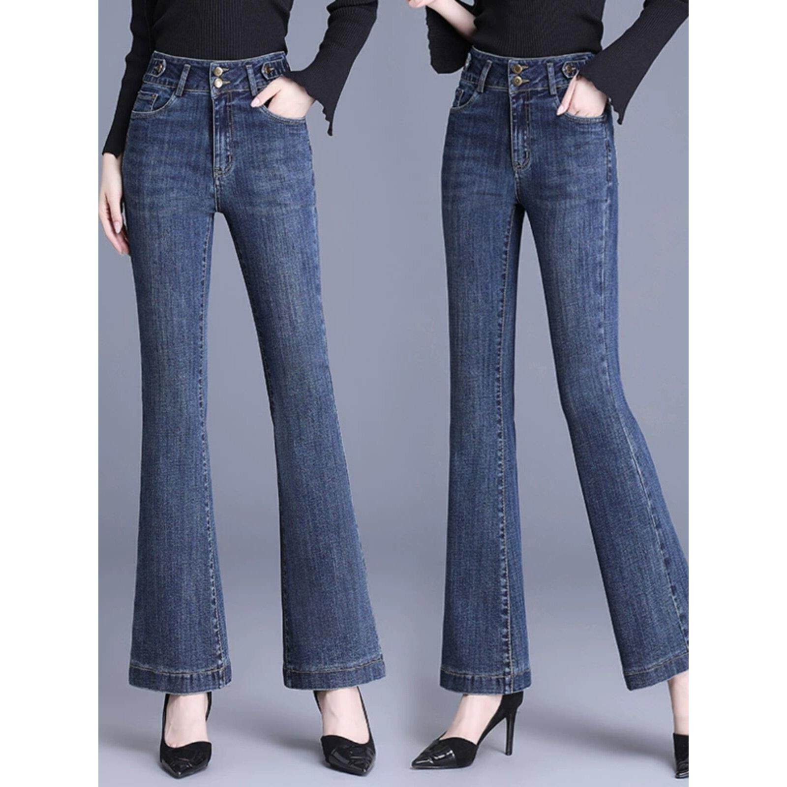 高腰牛仔裤女2025春秋新款今年流行微喇九分裤弹力显瘦加绒喇叭裤