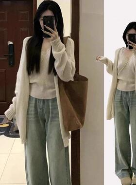 日系奶fufu白色软糯毛衣外套女秋冬新款休闲高级感慵懒风针织开衫