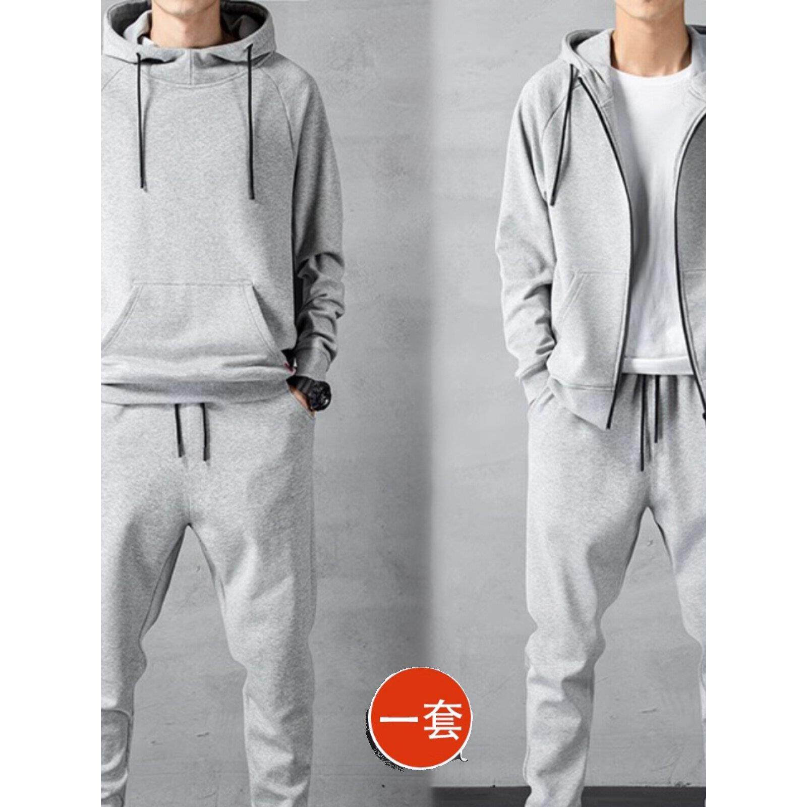香港纯棉运动套装男秋冬款卫衣长裤灰色帅气一整套潮流免搭两件装