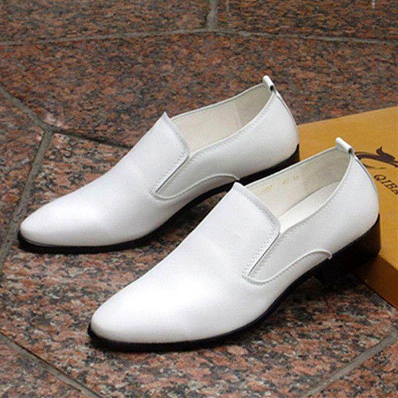 欧式男式皮鞋英式商务正装k型百搭白色尖头拖鞋男式休闲鞋