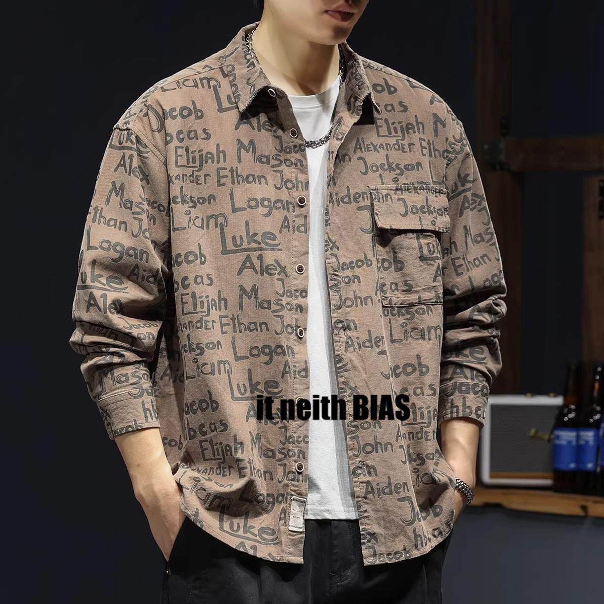 it neith BIAS纯棉印花长袖衬衫男春秋款复古百搭美式高级感外套,男装,大码上装,淘宝优惠券,粉丝福利购,淘宝优惠卷