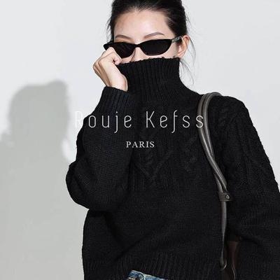 Rouje kefss法式高领叠穿内搭毛衣女秋冬高级加厚羊毛针织打底衫