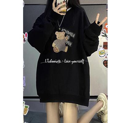 I.Tchooiate无帽加绒黑色卫衣女2025秋款中长款高级感小众美式潮