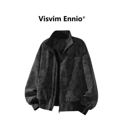 Visvim Ennio藏青色雾面扎染皮衣外套男秋季立领飞行员夹克cleanf