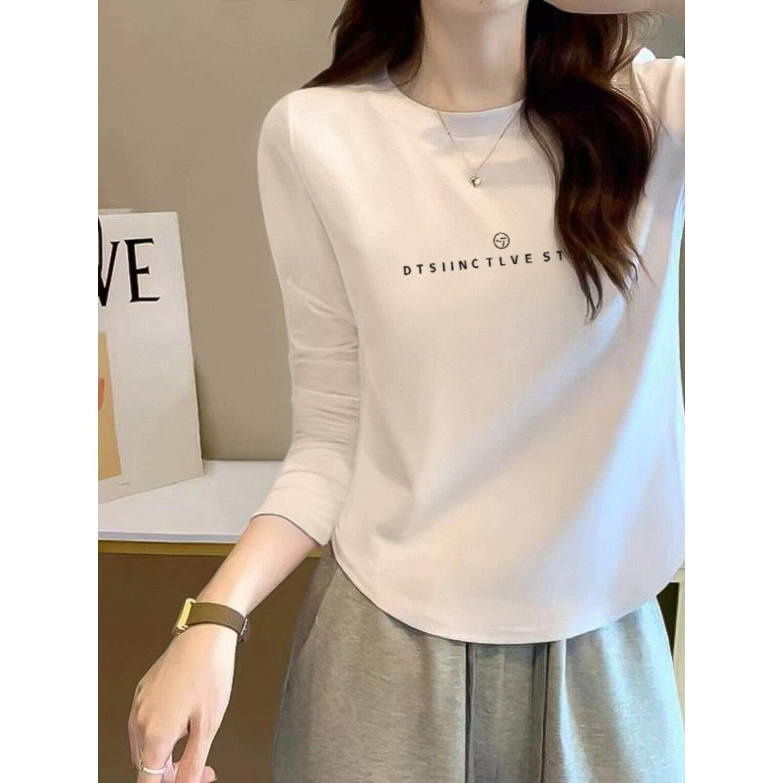 纯棉白色长袖t恤女不规则打底衫修身显瘦短款上衣2025春秋款ins潮