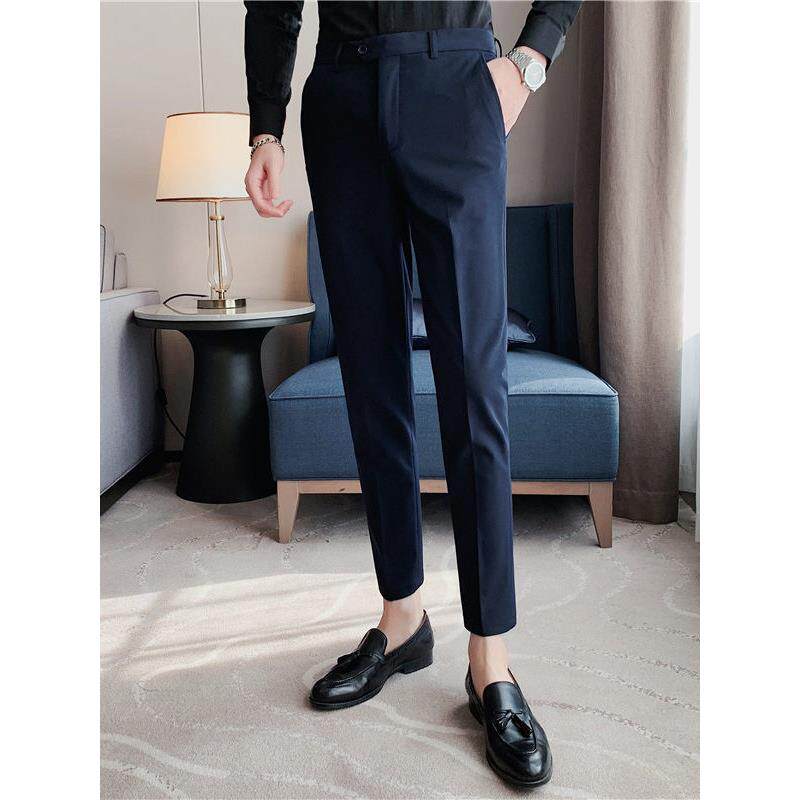 男士休闲小西装裤韩版潮流垂感修身长裤九分小脚商务正装直筒裤子