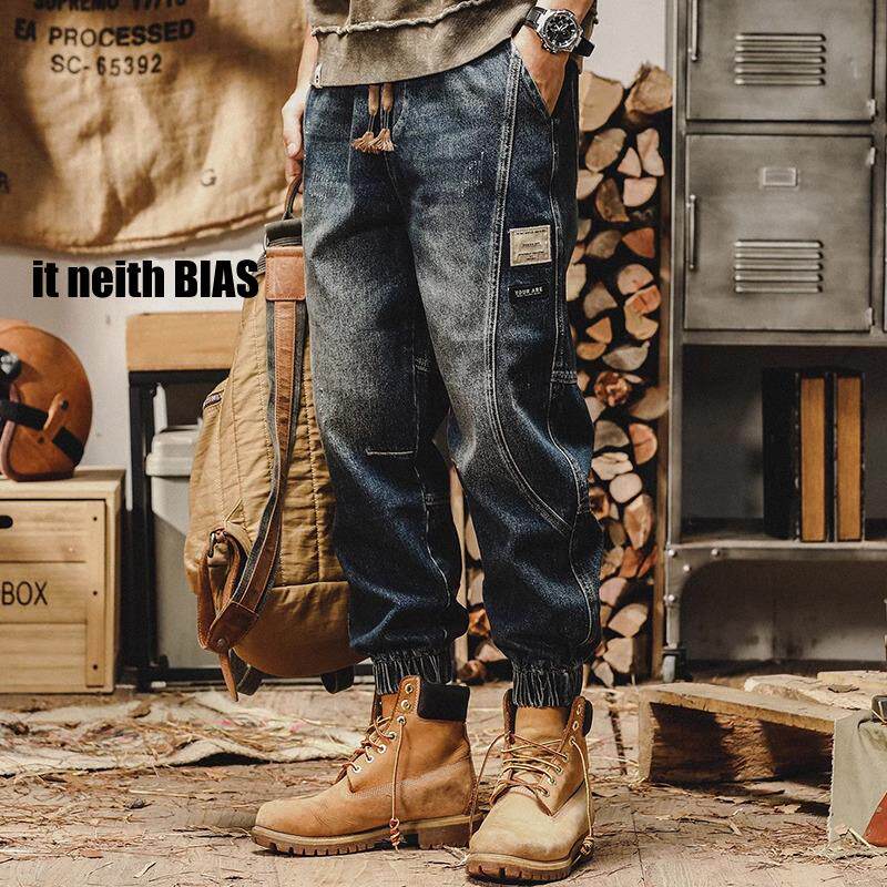 it neith BIAS美式重磅加绒牛仔裤男2024新款宽松束脚秋冬工装裤