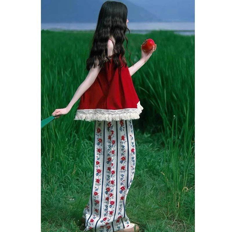 法国Rixo Kelly可盐可甜流苏吊带背心碎花阔腿裤时尚气质两件套女