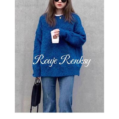法国rouje renksy法式覆古松弛感蓝色圈圈绒毛衣女秋冬软糯针织衫