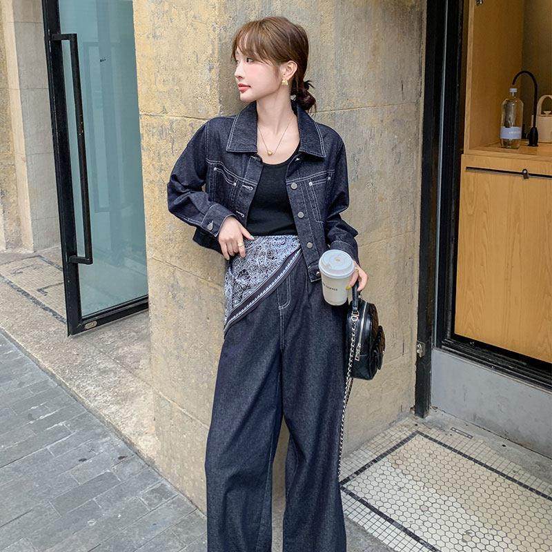 Lusam 牛仔套装阔腿裤两件套秋装女2025年新款时尚一整套入秋穿搭