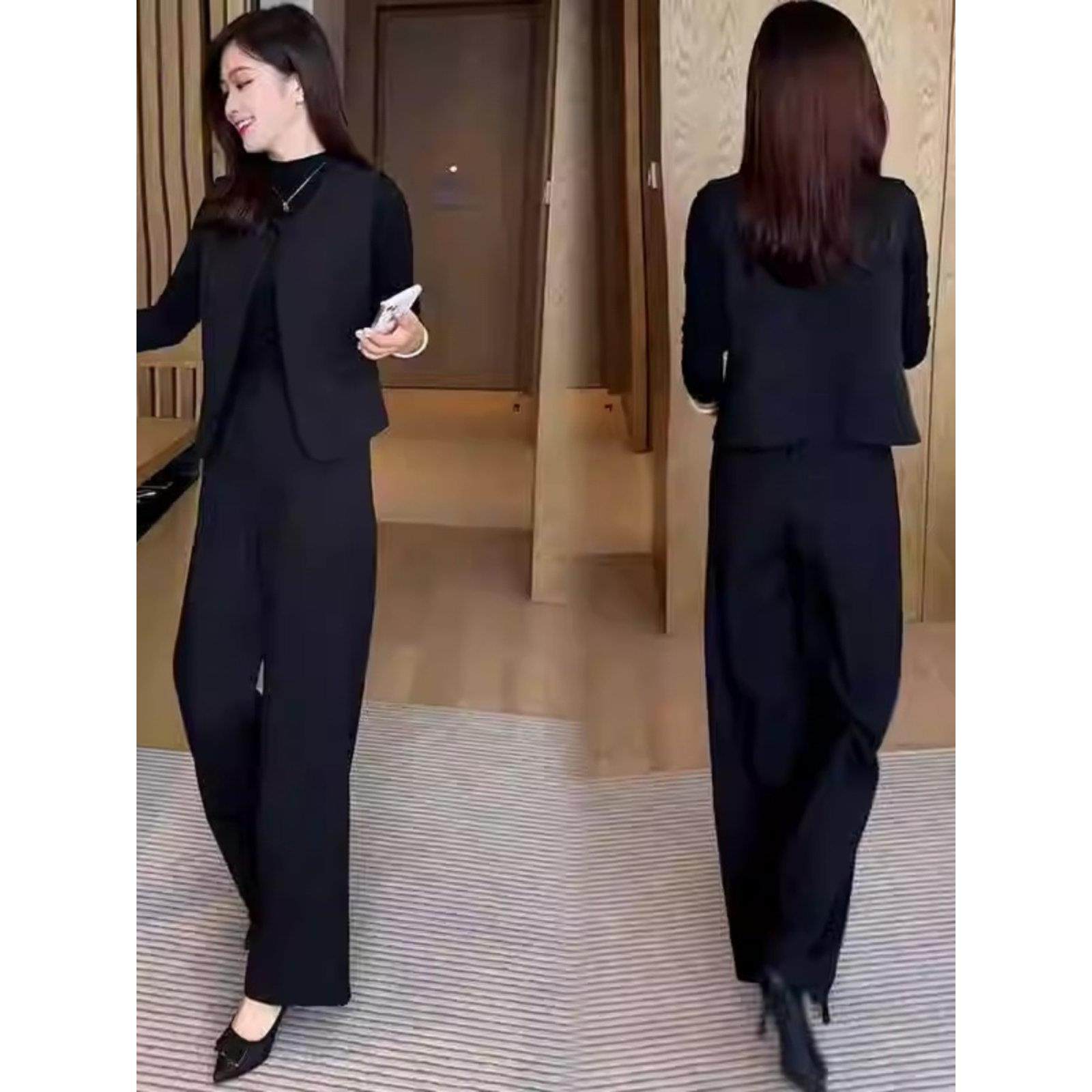 时尚套装女2025秋季新款洋气质西装马甲打底衫阔腿裤减龄三件套潮,女装/女士精品,大码套装,淘宝优惠券,粉丝福利购,淘宝优惠卷