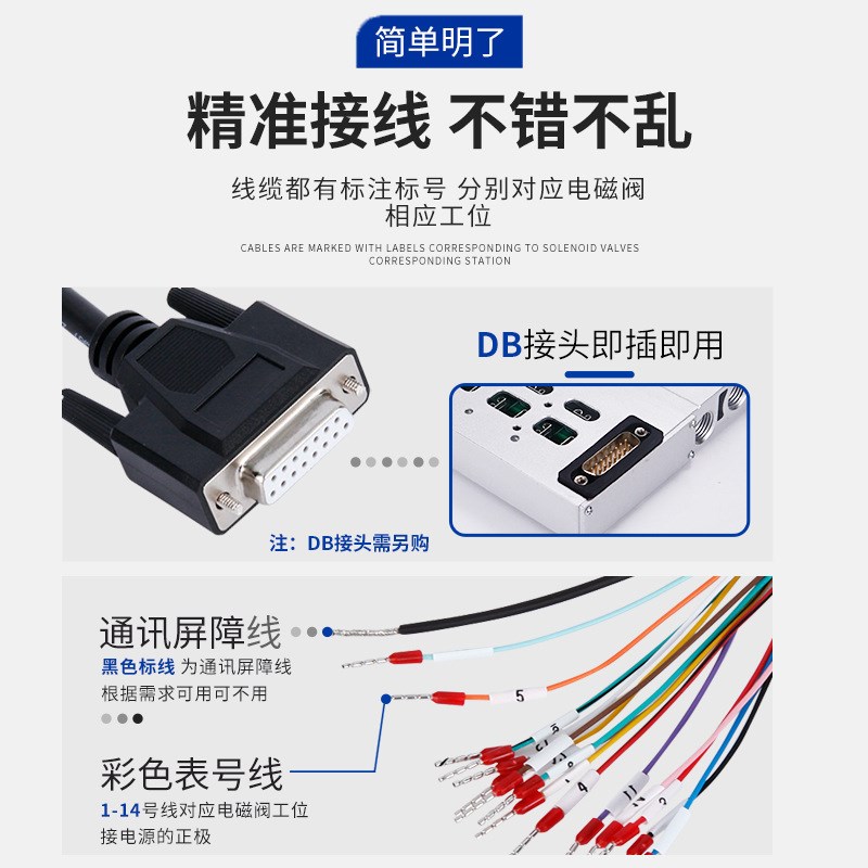4V210-08电磁阀组气动集成阀岛线路总成24V汇流板阀板带DB线