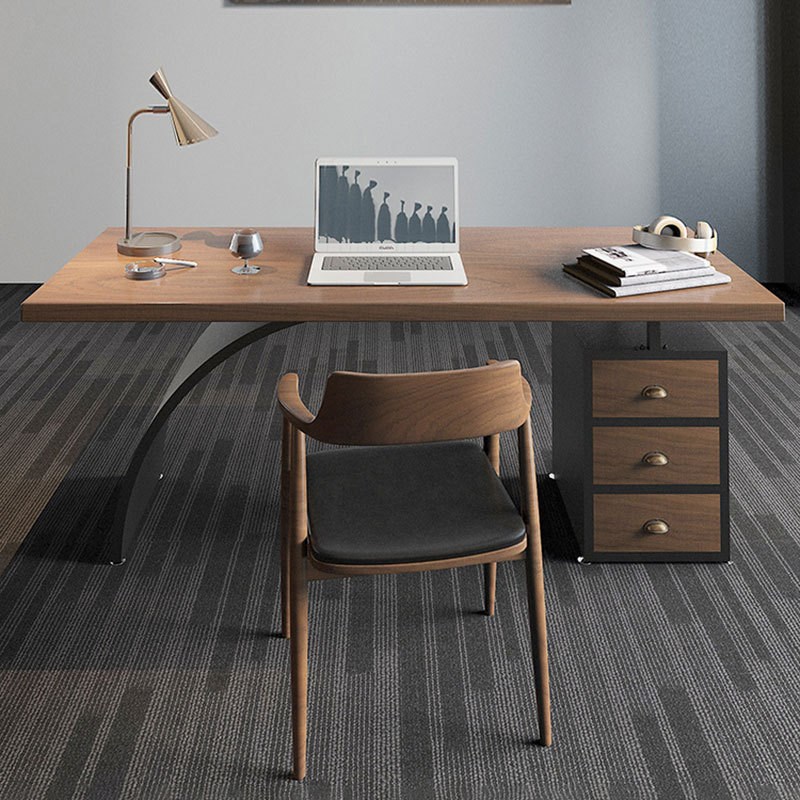 铁艺简约现代实木办公桌台式电脑桌家用书桌卧室桌子办公室老板桌