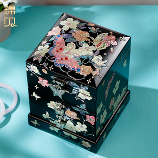 锦贝螺钿首饰盒复古多层收纳盒生日礼物结婚礼品三金嫁妆盒手镯盒