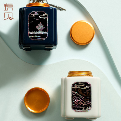 青岛文创螺钿陶瓷密封茶叶罐陶瓷茶盒茶仓旅行储物罐普洱罐存茶罐