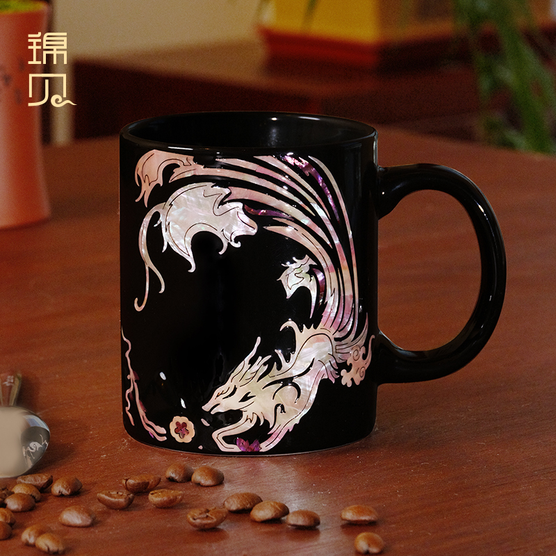 锦贝螺钿马克杯情侣陶瓷杯女国潮创意家用办公室早餐咖啡水杯男生